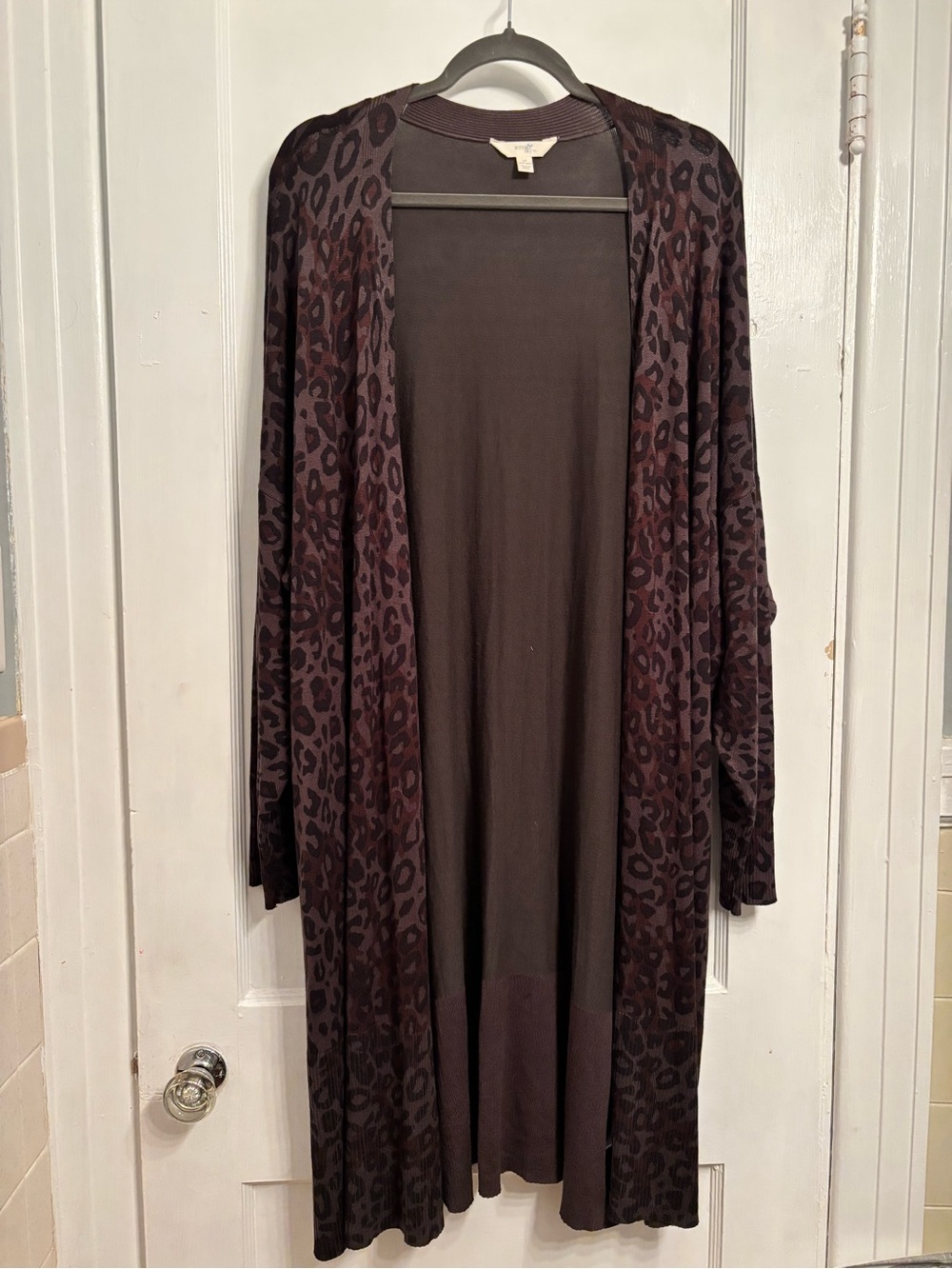 Terra & Sky Long Open-Front Leopard Duster Cardigan - Black/Brown~NWT